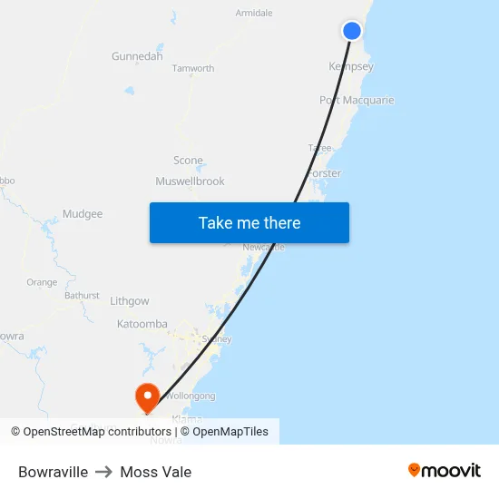 Bowraville to Moss Vale map