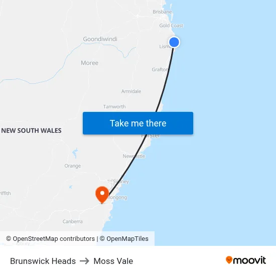 Brunswick Heads to Moss Vale map