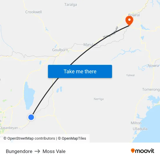 Bungendore to Moss Vale map