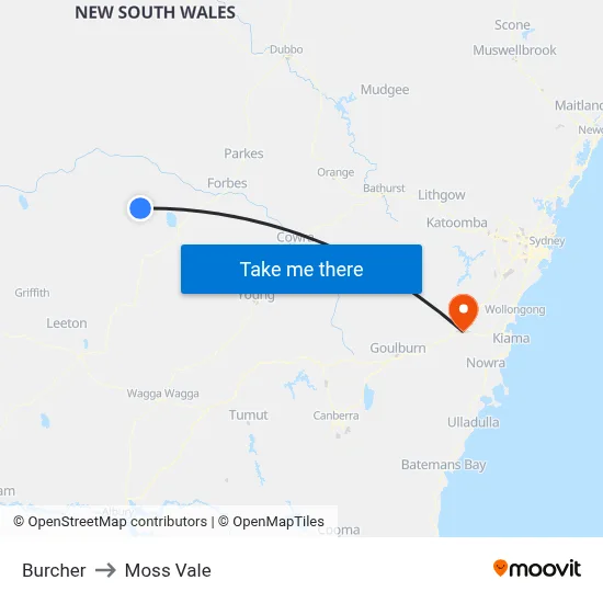 Burcher to Moss Vale map