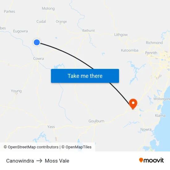 Canowindra to Moss Vale map