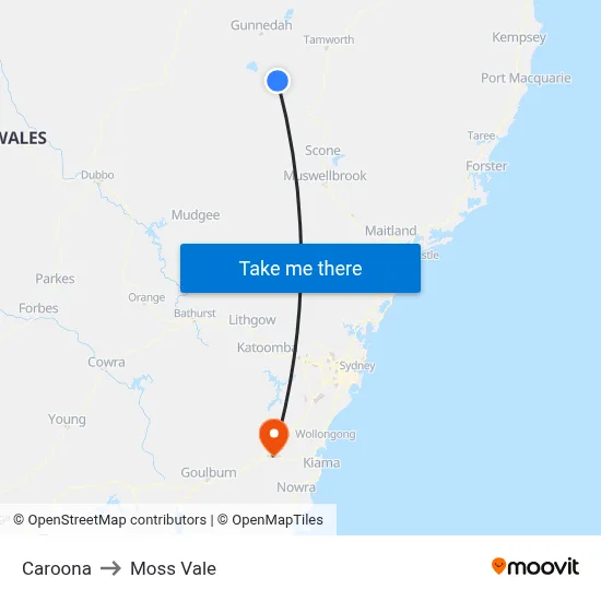 Caroona to Moss Vale map