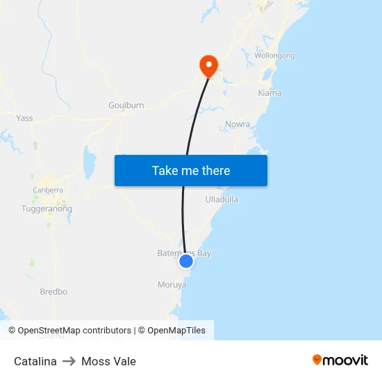 Catalina to Moss Vale map