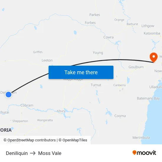 Deniliquin to Moss Vale map