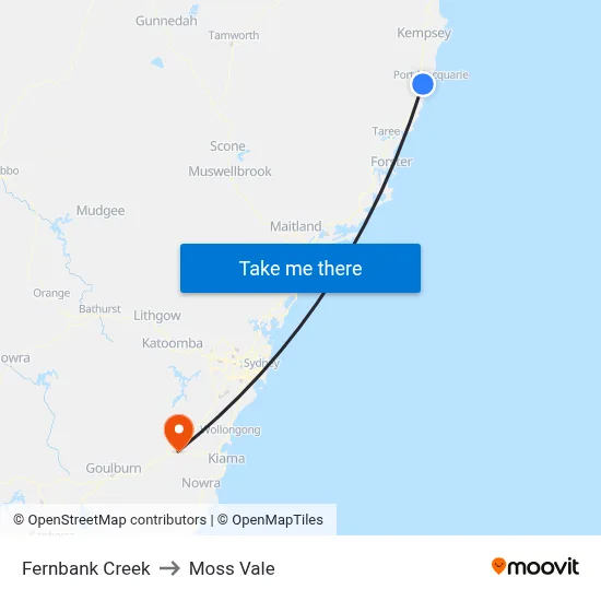 Fernbank Creek to Moss Vale map