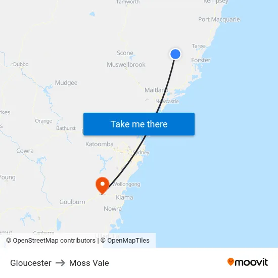 Gloucester to Moss Vale map
