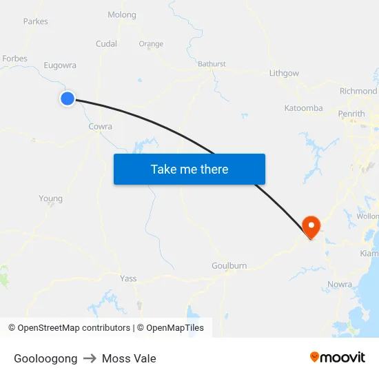 Gooloogong to Moss Vale map