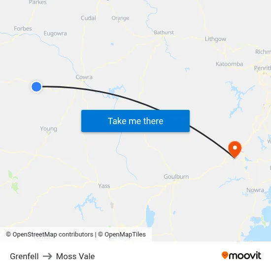 Grenfell to Moss Vale map