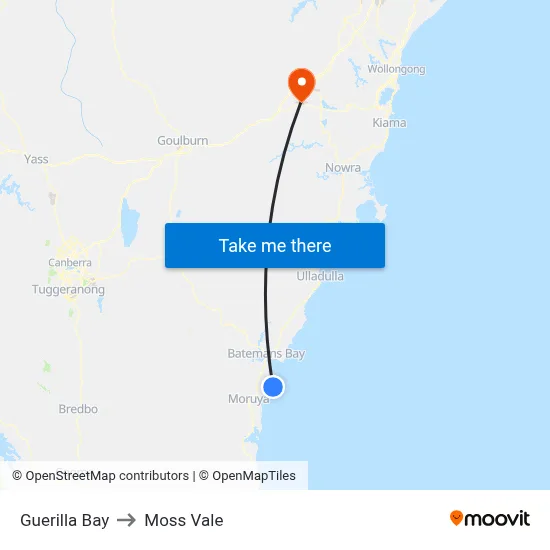 Guerilla Bay to Moss Vale map
