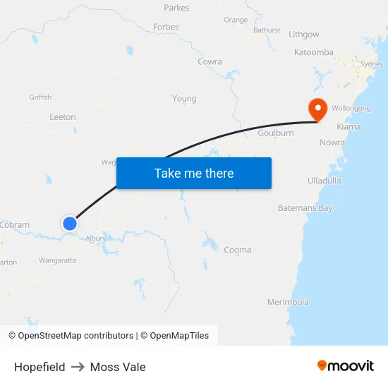 Hopefield to Moss Vale map