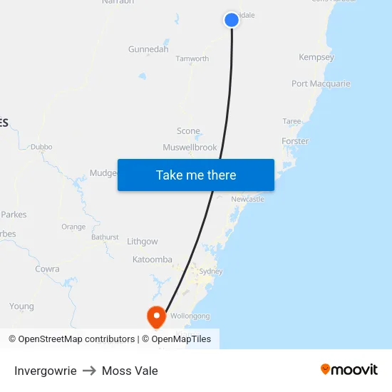 Invergowrie to Moss Vale map