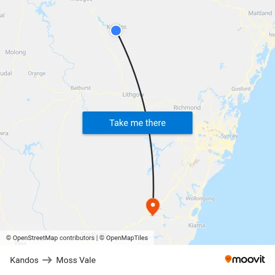 Kandos to Moss Vale map