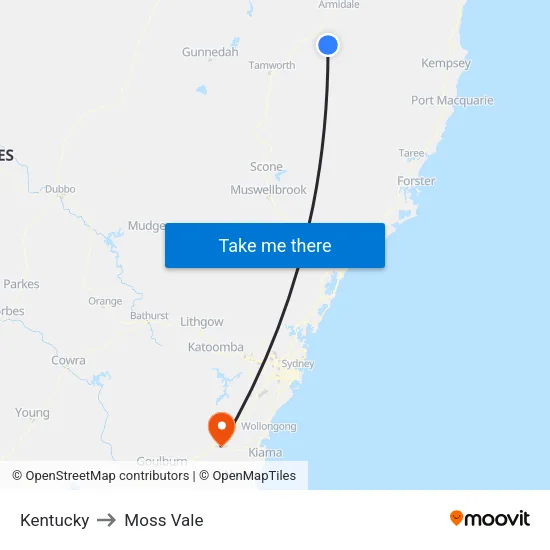 Kentucky to Moss Vale map