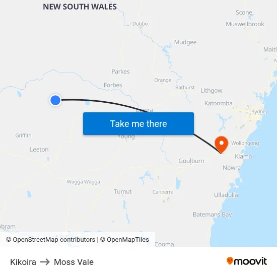 Kikoira to Moss Vale map