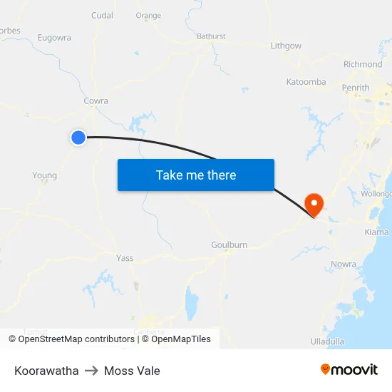 Koorawatha to Moss Vale map