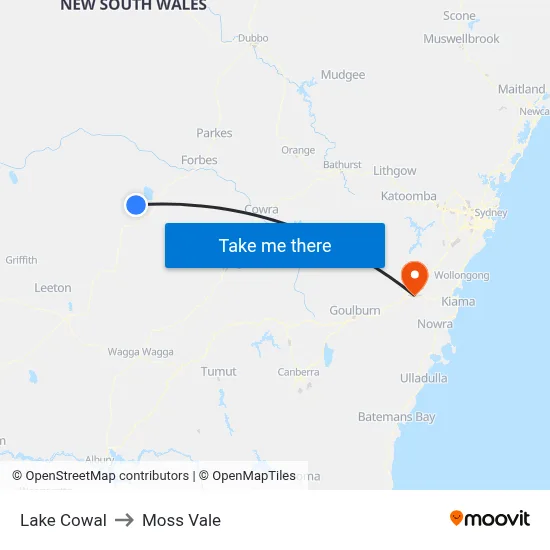 Lake Cowal to Moss Vale map