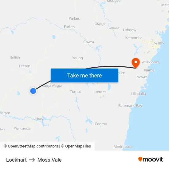 Lockhart to Moss Vale map