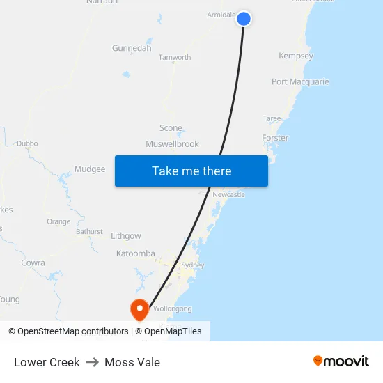 Lower Creek to Moss Vale map