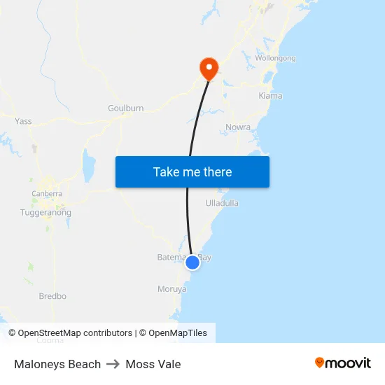 Maloneys Beach to Moss Vale map