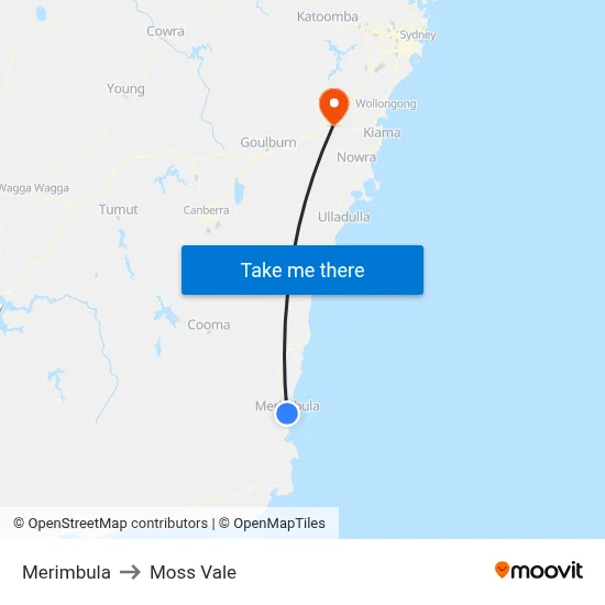 Merimbula to Moss Vale map