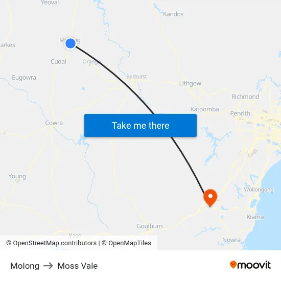 Molong to Moss Vale map
