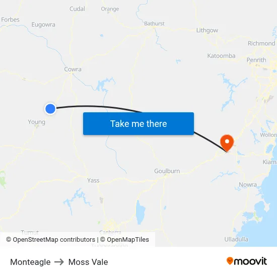 Monteagle to Moss Vale map