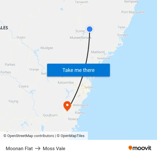 Moonan Flat to Moss Vale map