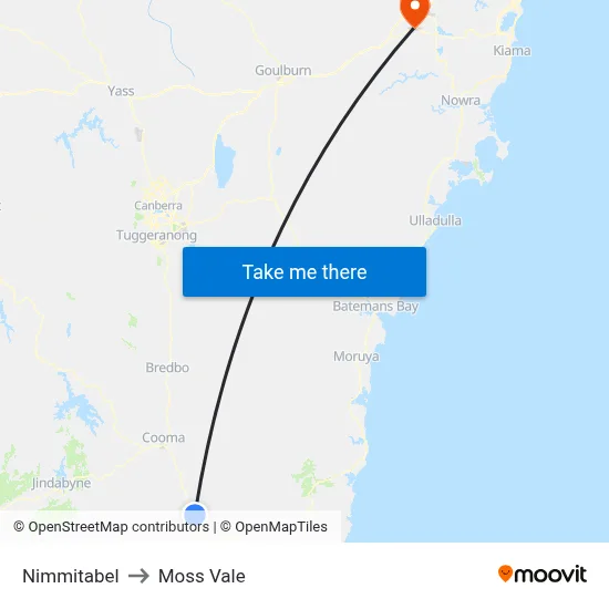 Nimmitabel to Moss Vale map