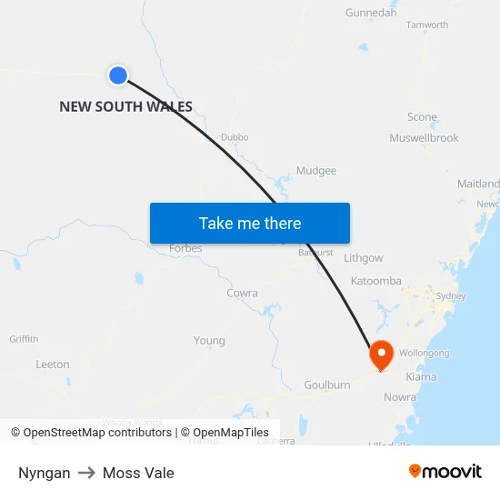 Nyngan to Moss Vale map