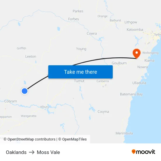 Oaklands to Moss Vale map