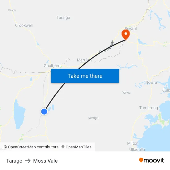 Tarago to Moss Vale map