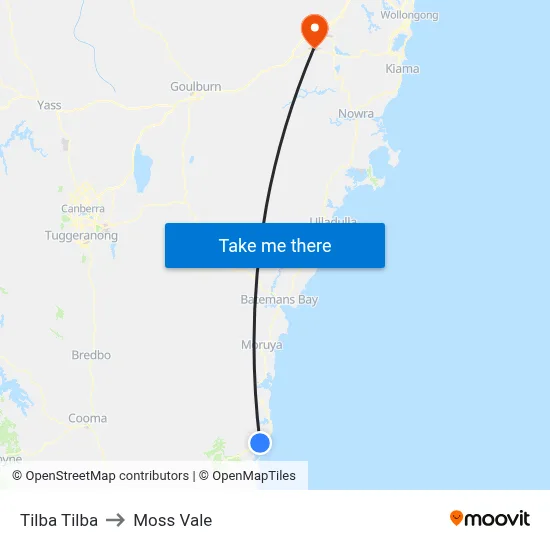 Tilba Tilba to Moss Vale map