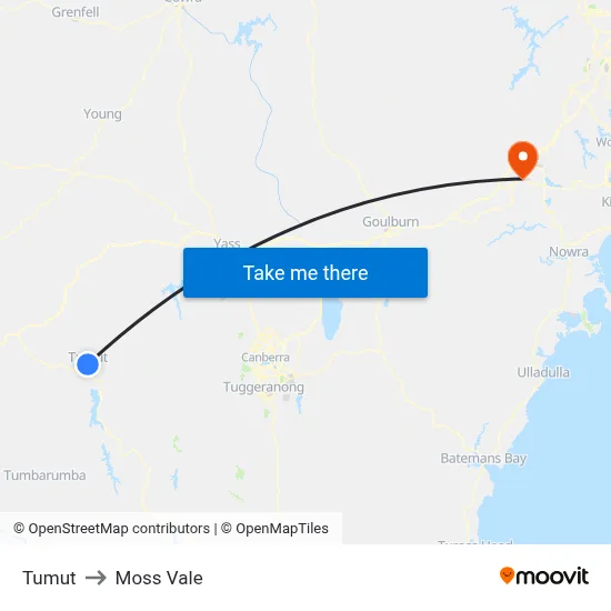 Tumut to Moss Vale map