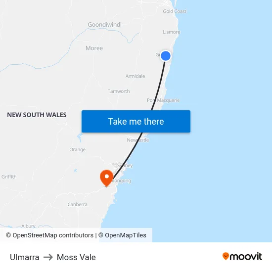 Ulmarra to Moss Vale map