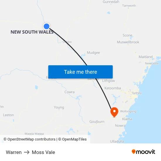 Warren to Moss Vale map