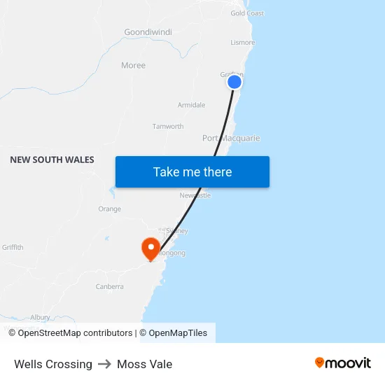 Wells Crossing to Moss Vale map