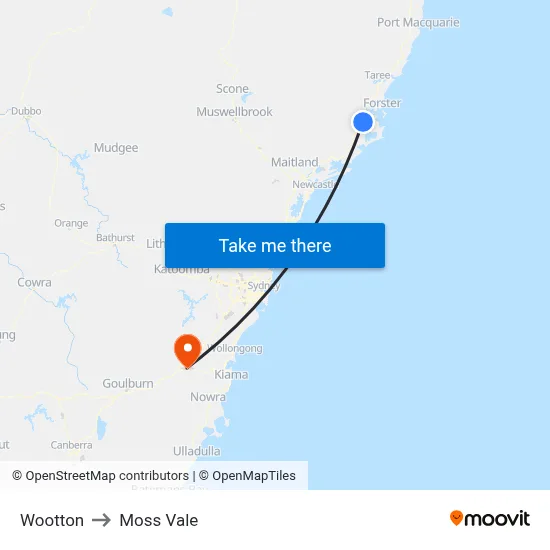 Wootton to Moss Vale map