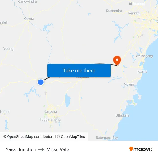 Yass Junction to Moss Vale map
