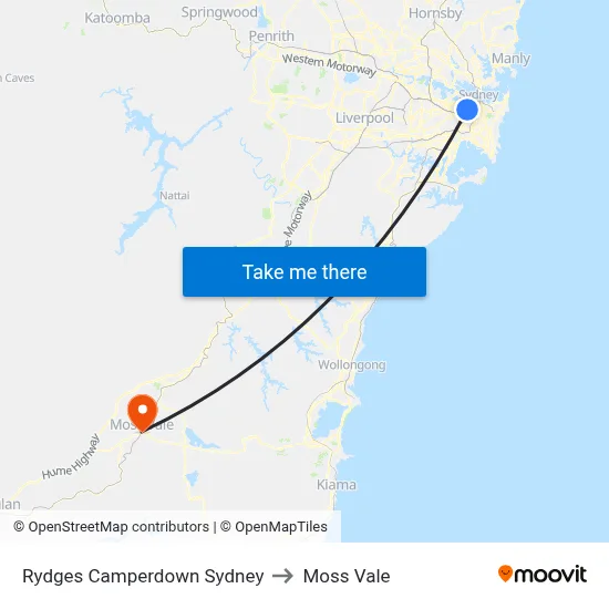 Rydges Camperdown Sydney to Moss Vale map