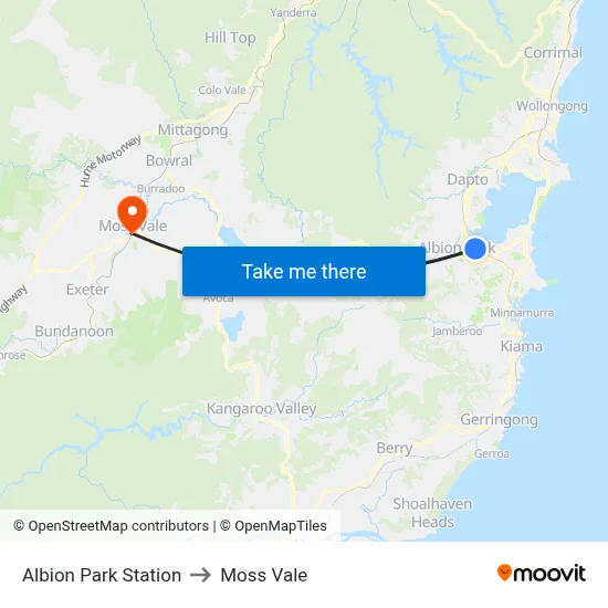 Albion Park Station to Moss Vale map