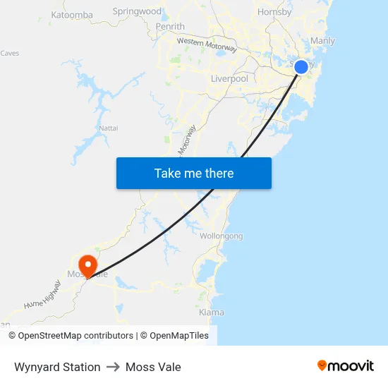 Wynyard Station to Moss Vale map