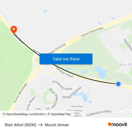 Blair Athol (NSW) to Mount Annan map