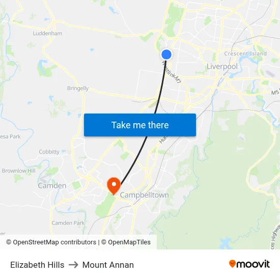 Elizabeth Hills to Mount Annan map