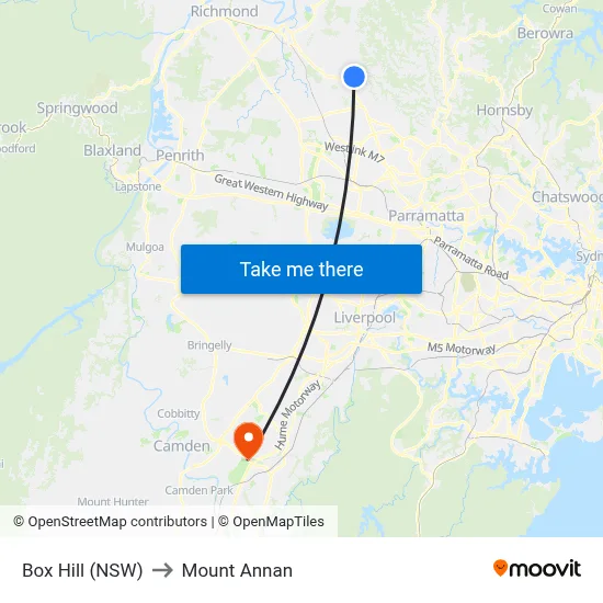 Box Hill (NSW) to Mount Annan map