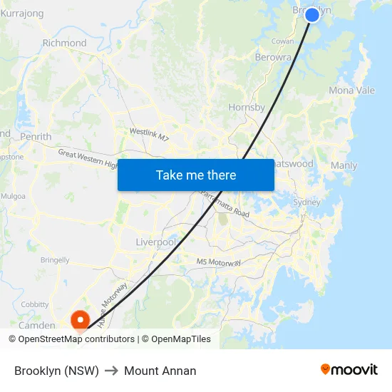 Brooklyn (NSW) to Mount Annan map