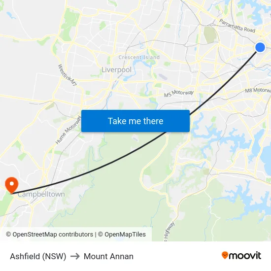 Ashfield (NSW) to Mount Annan map