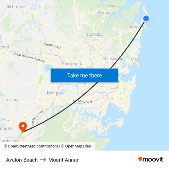 Avalon Beach to Mount Annan map