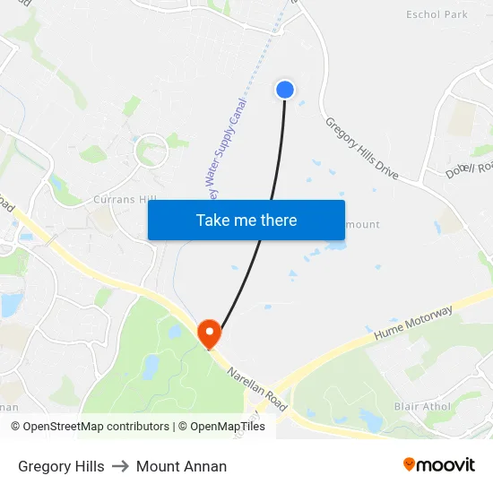 Gregory Hills to Mount Annan map
