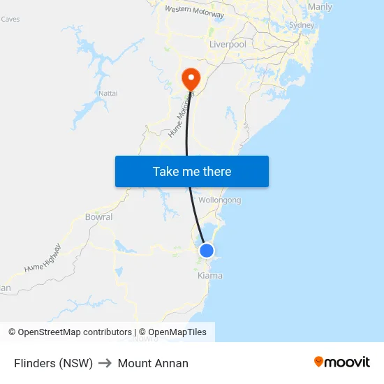 Flinders (NSW) to Mount Annan map