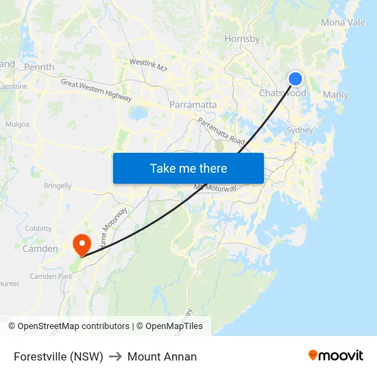 Forestville (NSW) to Mount Annan map
